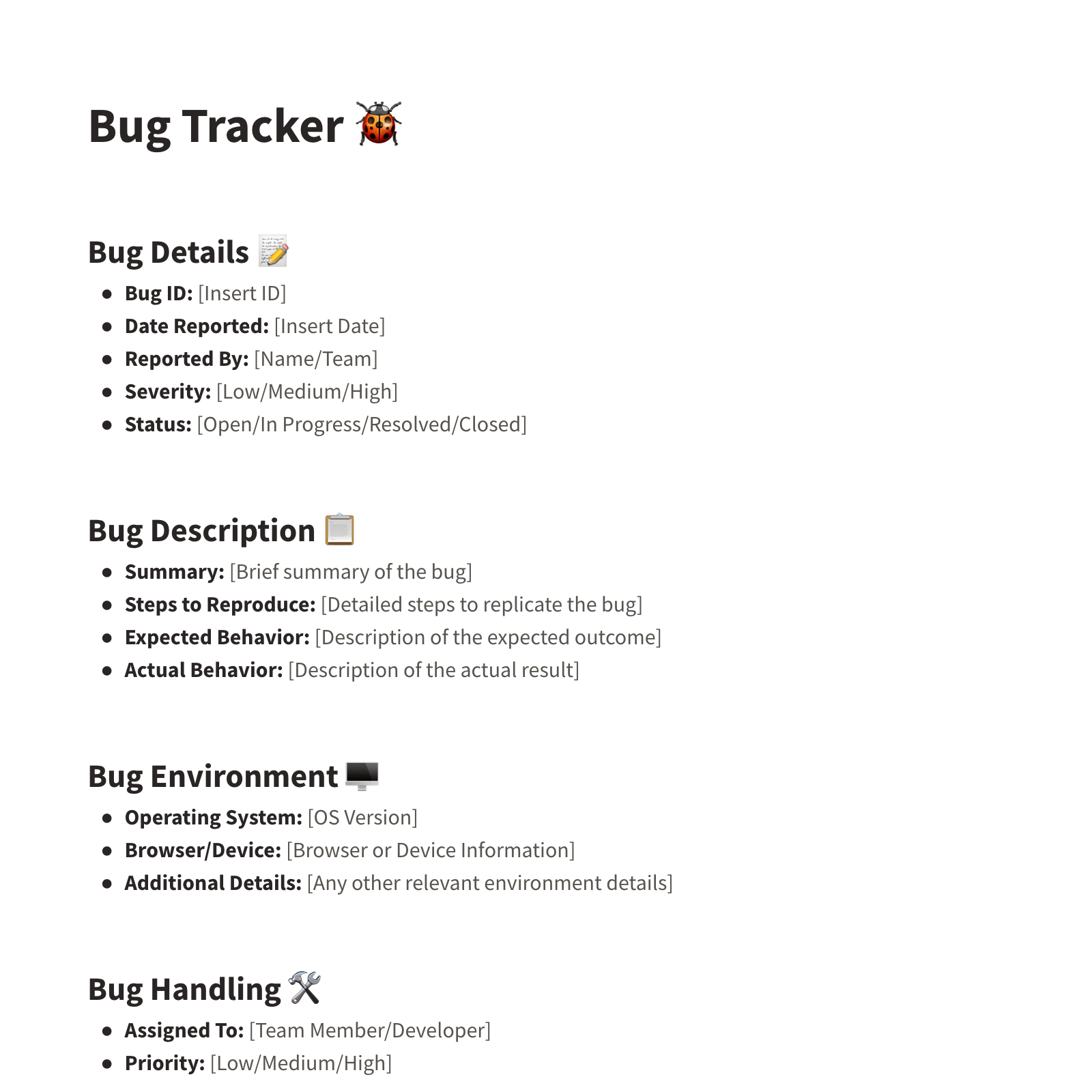 bug tracker template