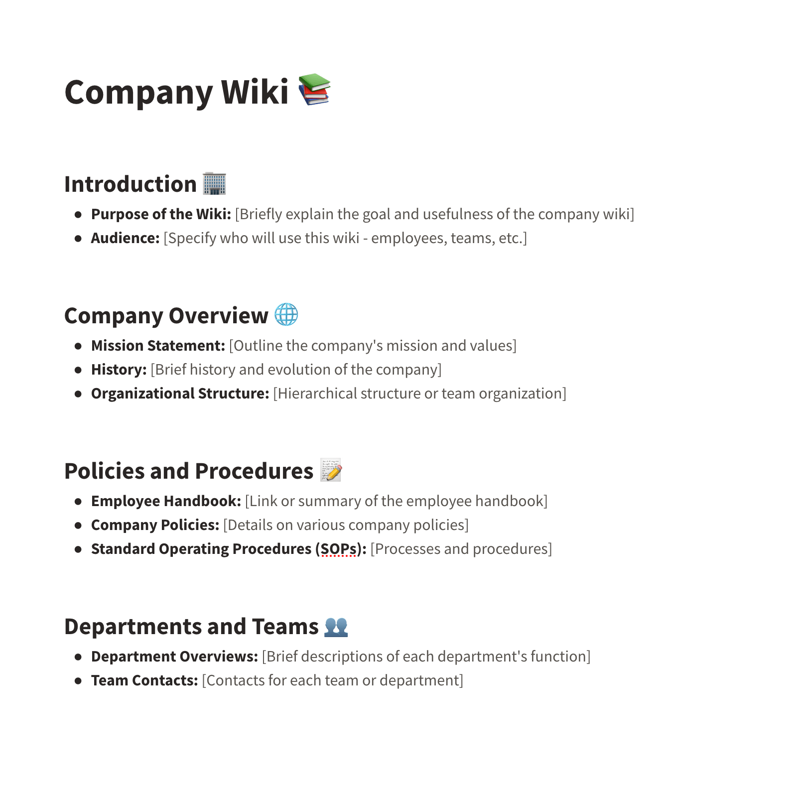 company wiki template
