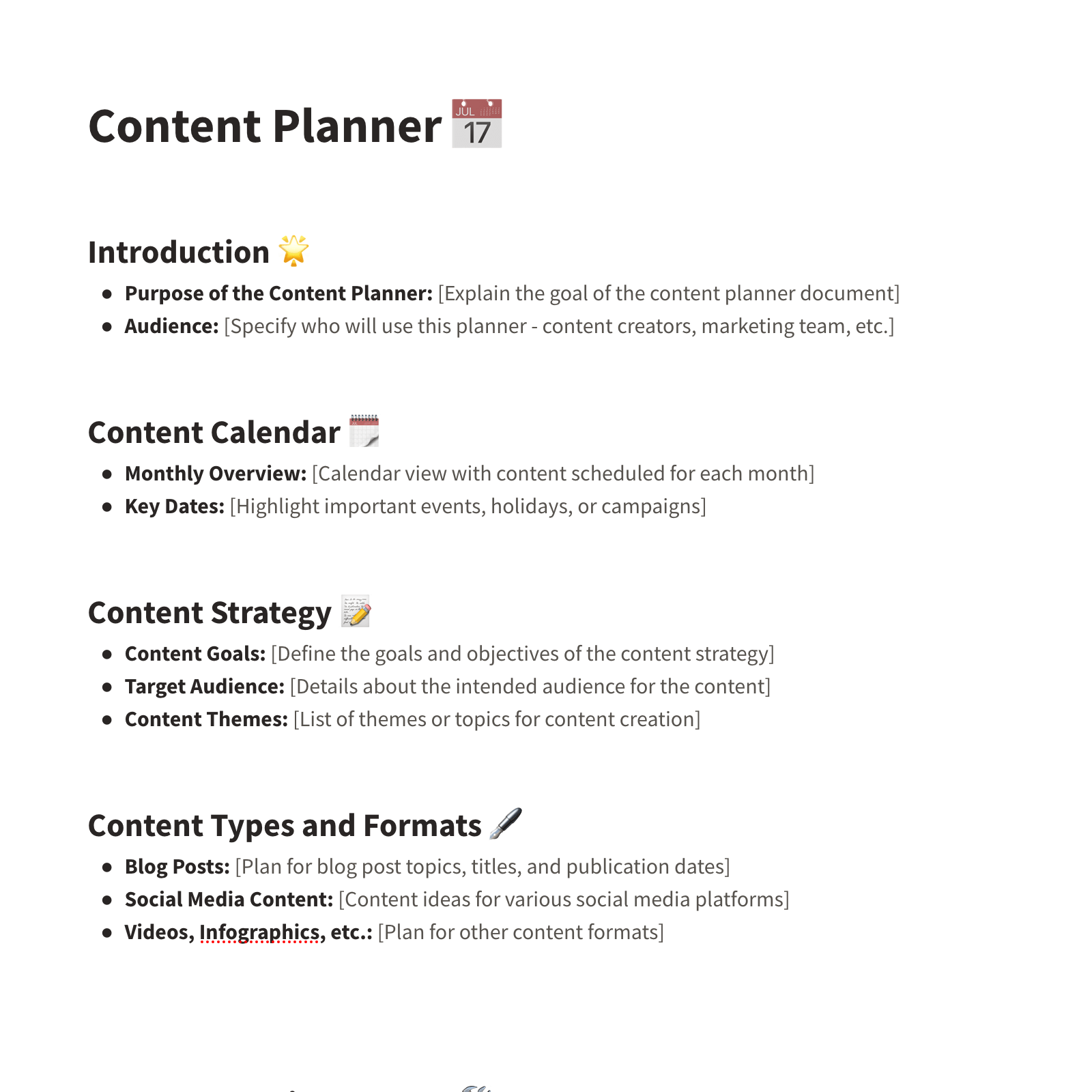 content planner template